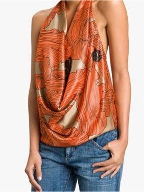REMAIN Women’s halter low scoop Draped Scarf tank top Sz S M